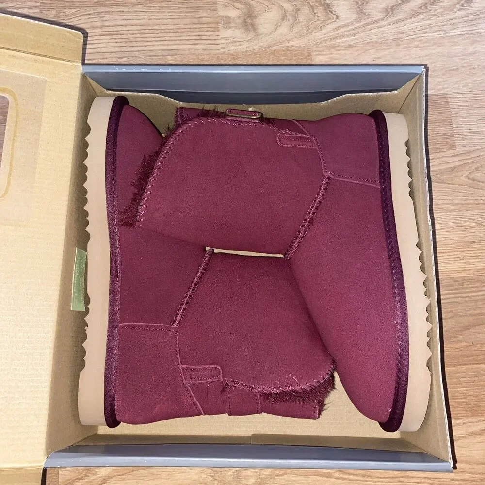 Style & Co Teenyy suede winter Booties Burgundy Faux Fur Lined Boots sz 10 New